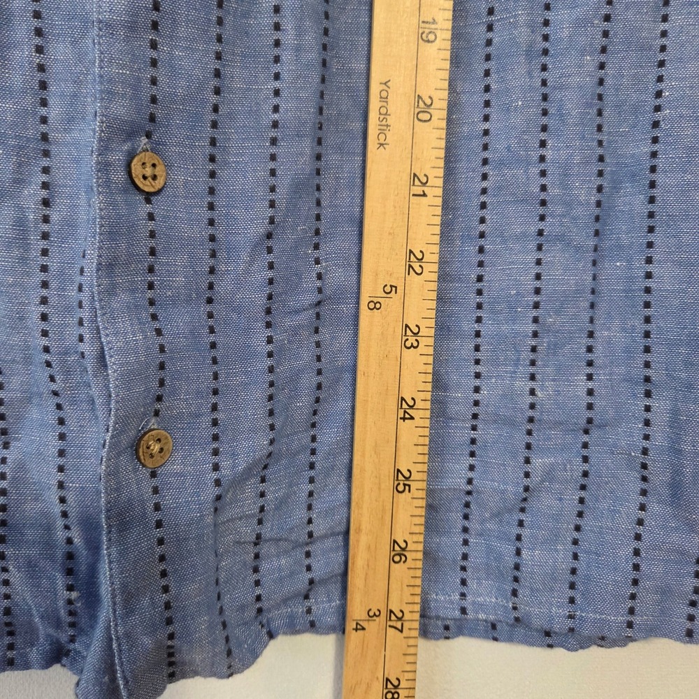 Criquet Button Up Shirt Mens M Blue Linen Blend Dot Stripe Coastal Preppy Modern - Picture 7 of 12